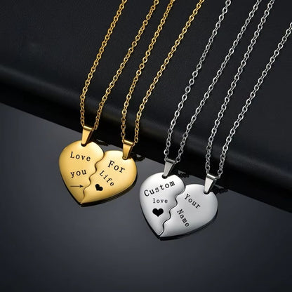 Personalized Quote or Name Split Heart Necklace Set