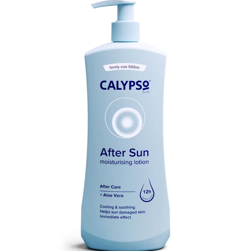 Calypso After Sun moisturizing lotion bottle on a white background