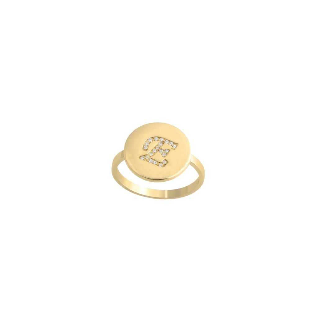 Engraved Initial Round Zirconia Letter Ring