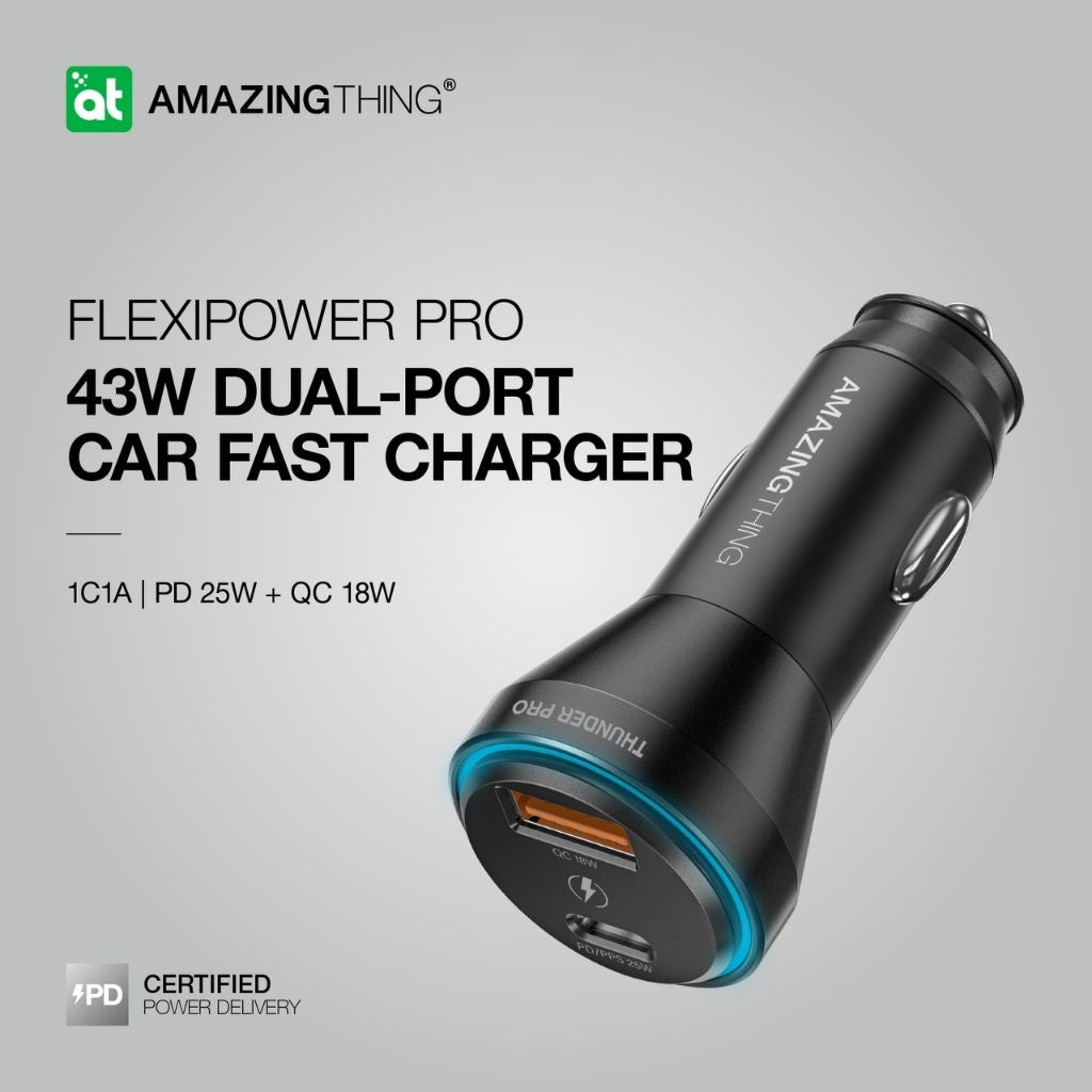 At Flexipower Pro Pd 43W 2-Port Car Charger