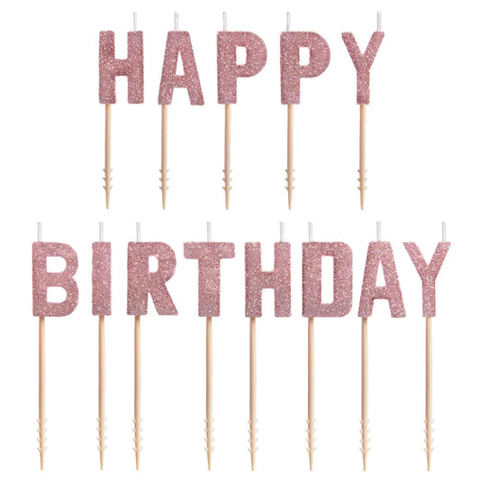 Blush Birthday Glitter Pick Candles – 13 Pcs