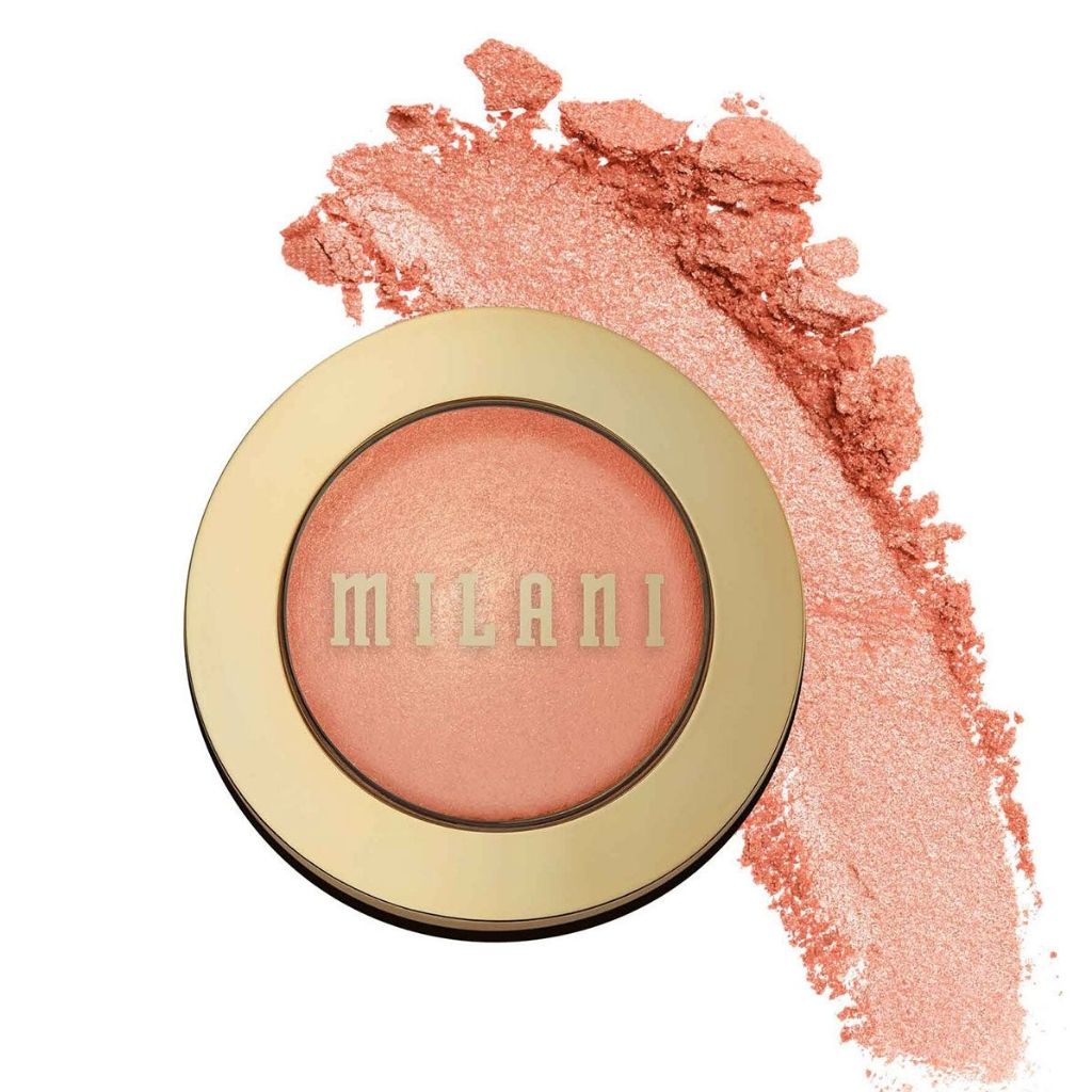 Milani blush compact with a swatch of blush color on a white background