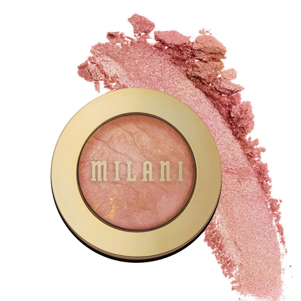 MILANI blush compact with pink blush and swatch on a white background