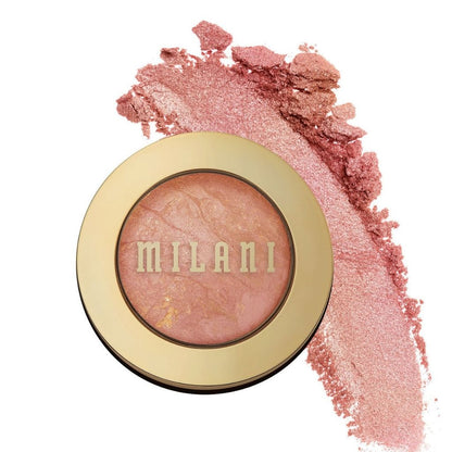 MILANI blush compact with pink blush and swatch on a white background