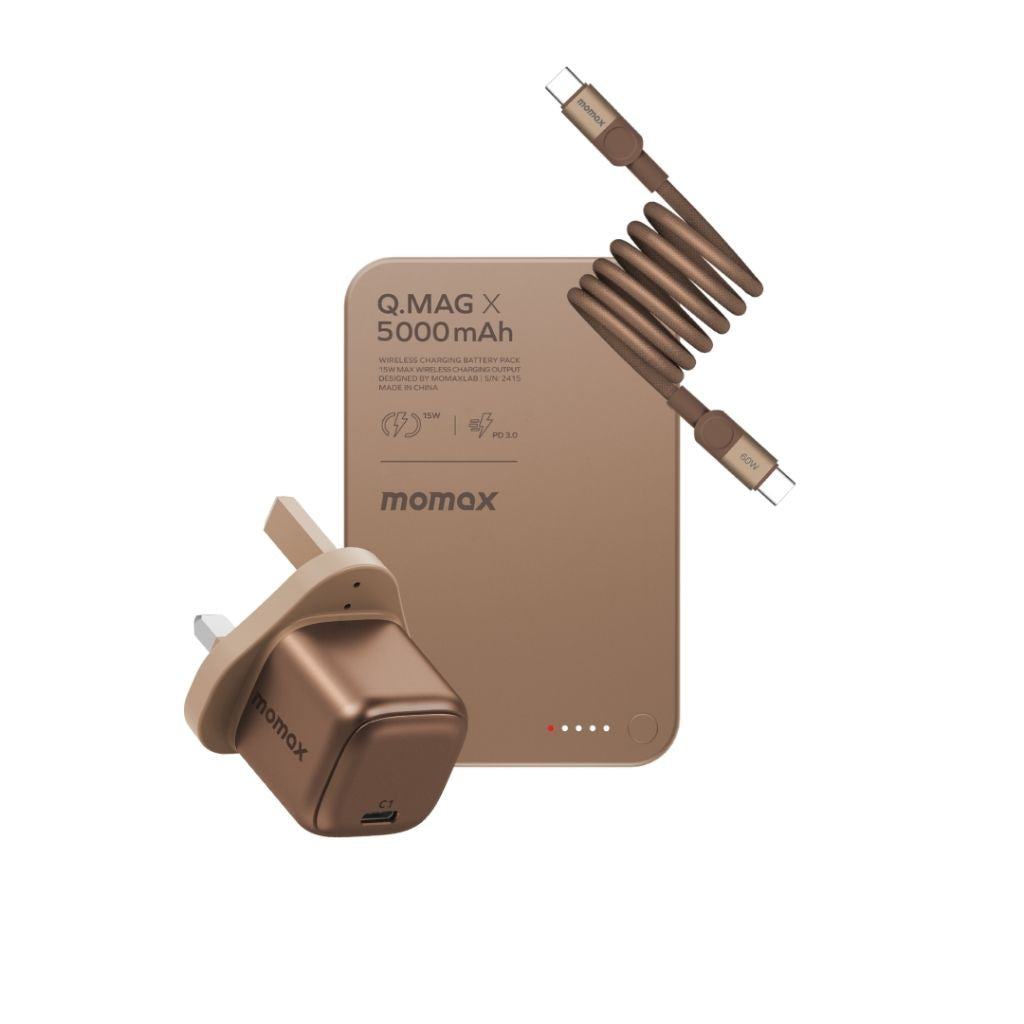 Momax 1-Charge GaN 30W Charger + 60W USB-C Magnetic Cable (1M) + 5000mAh Magnetic Wireless Power Bank Combo