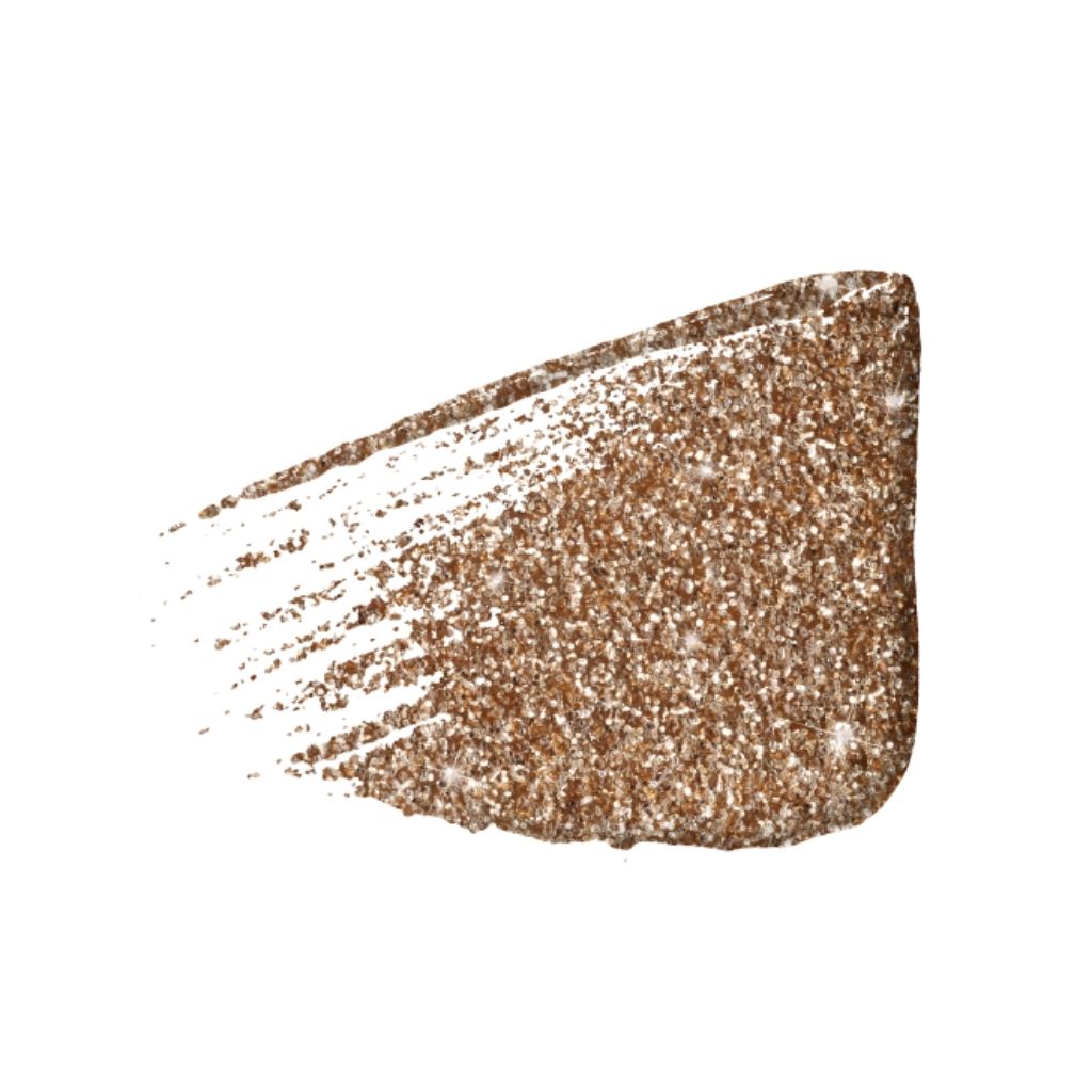 Bronze glitter makeup swatch on a white background