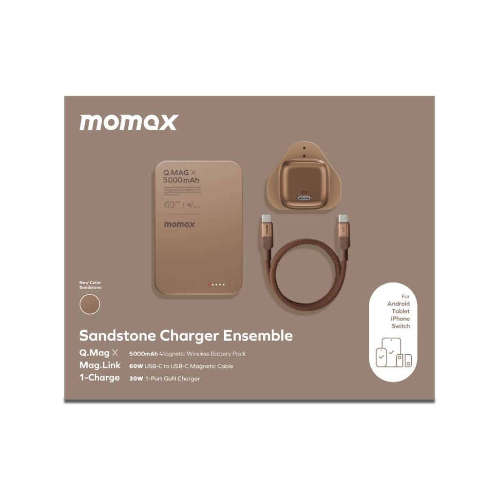 Momax 1-Charge GaN 30W Charger + 60W USB-C Magnetic Cable (1M) + 5000mAh Magnetic Wireless Power Bank Combo
