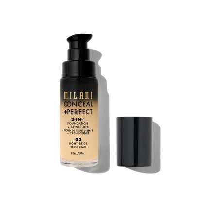 Milani Conceal + Perfect 3-in-1 foundation bottle on a white background