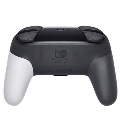 Black and gray gaming controller with Nintendo Switch logo on a white background