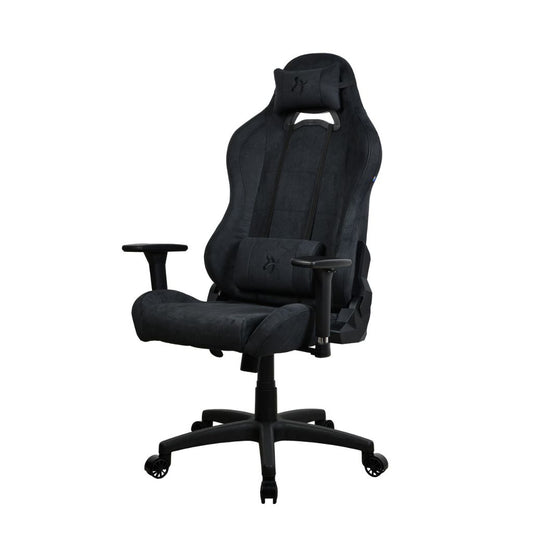 Black office chair with a brand logo on a white background