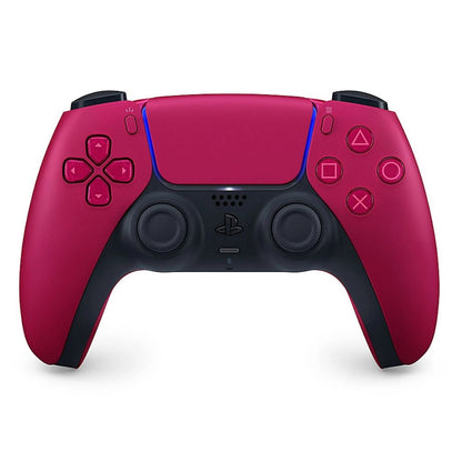 Red and black gaming controller on a white background