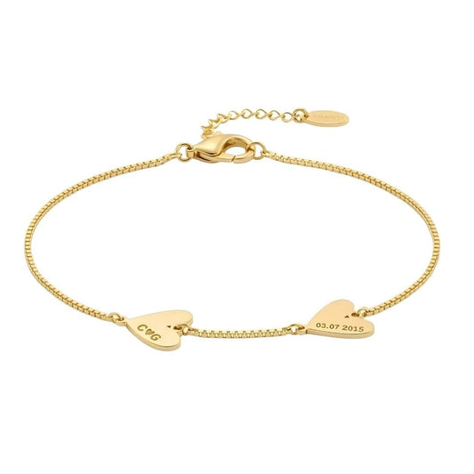 Personalised Twin Heart Name & Date Bracelet
