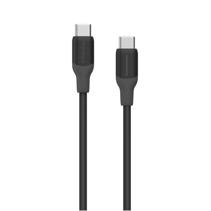 Black USB-C cable with connectors on a white background