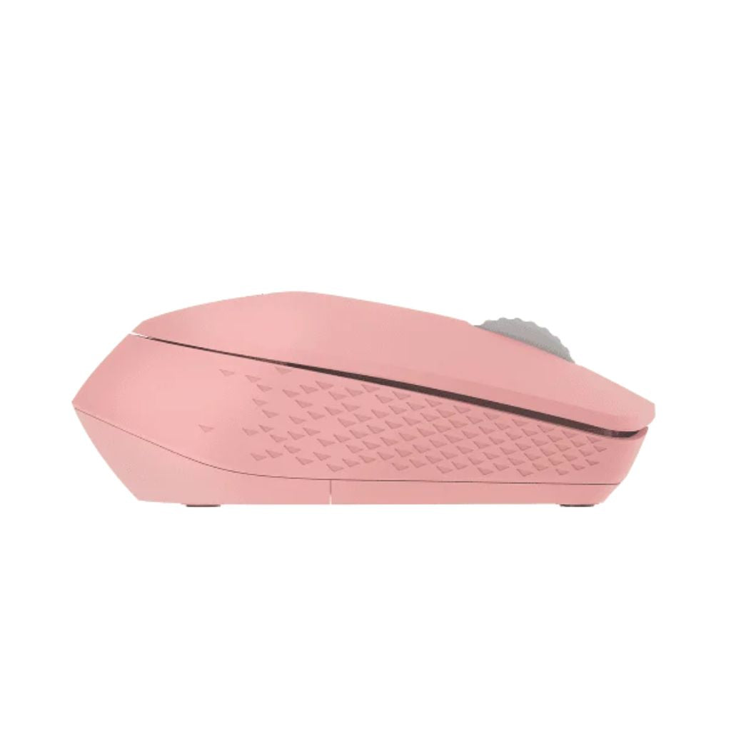 Pink computer mouse on a white background