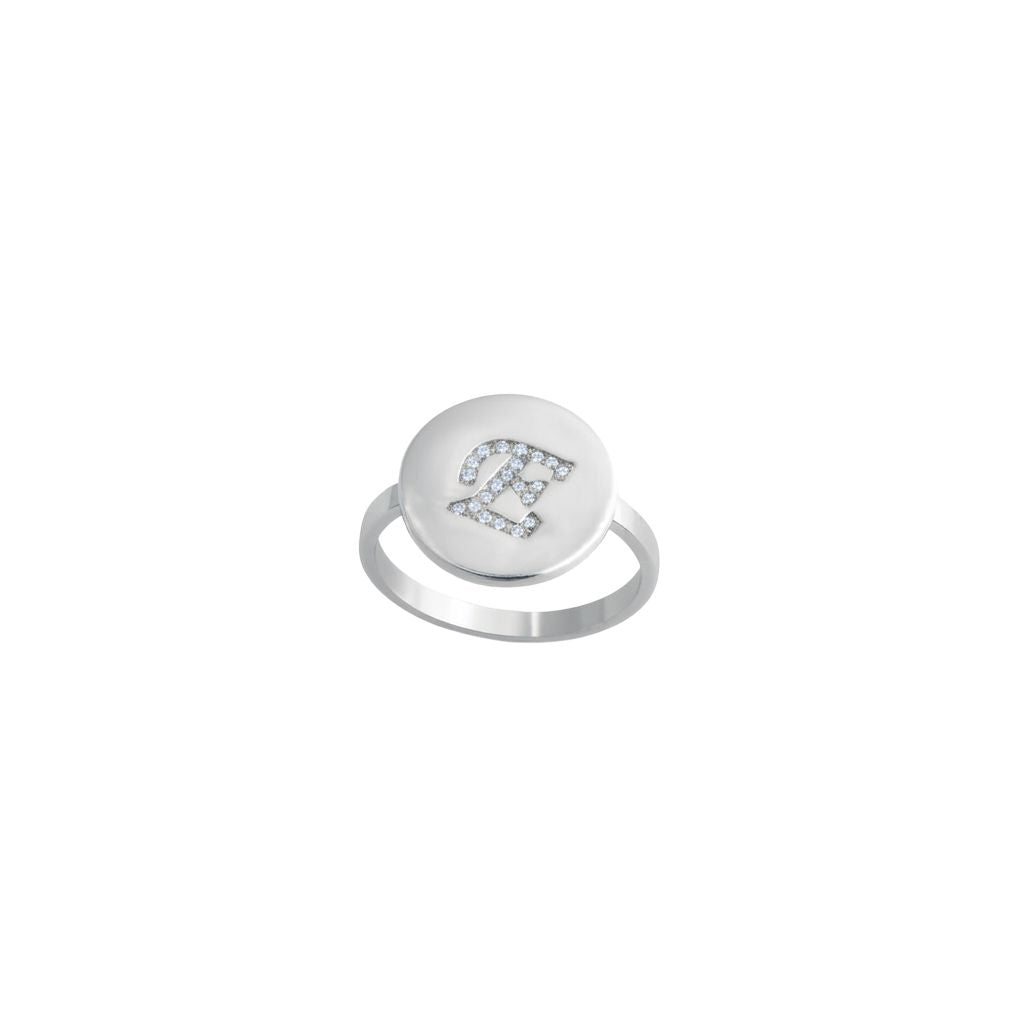 Engraved Initial Round Zirconia Letter Ring