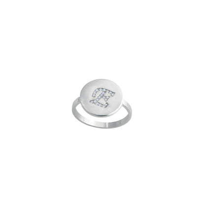 Engraved Initial Round Zirconia Letter Ring