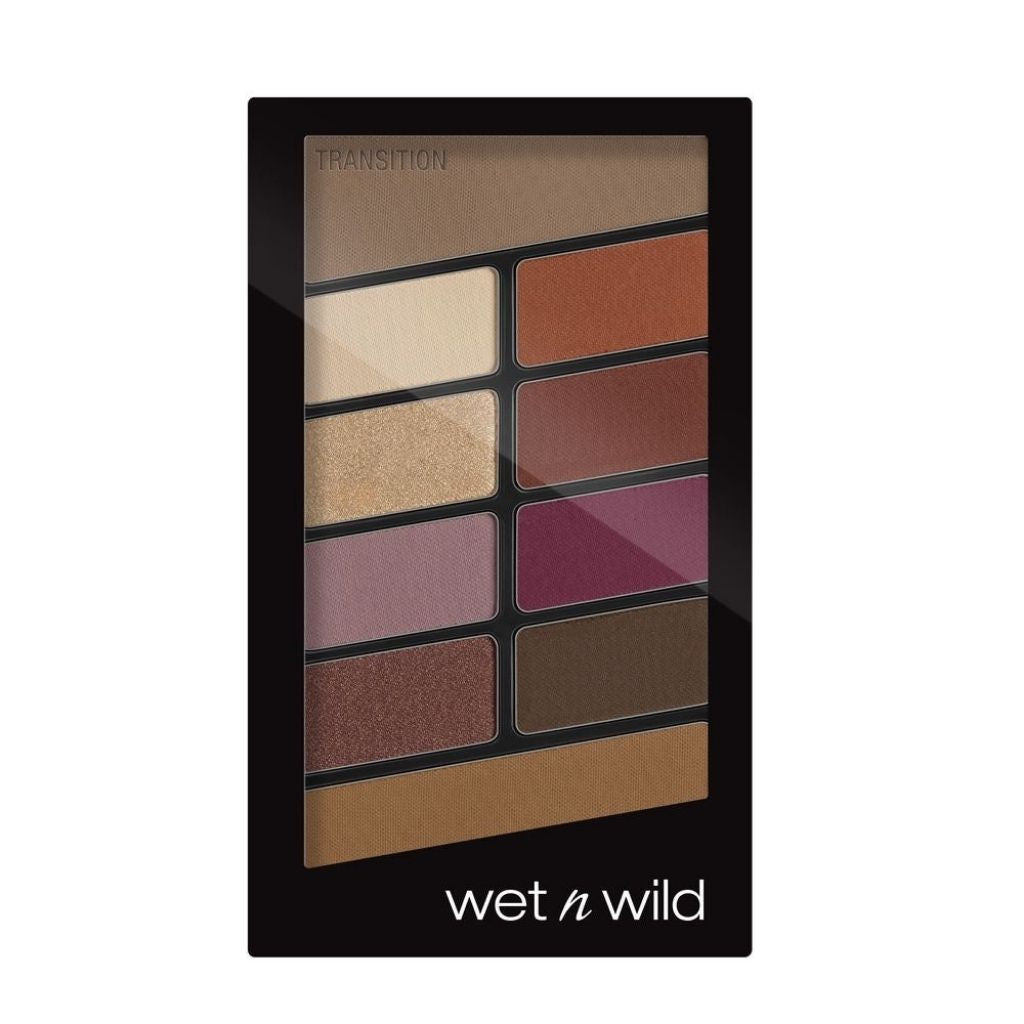 Wet n Wild makeup palette with nine color swatches on a white background