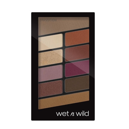 Wet n Wild makeup palette with nine color swatches on a white background