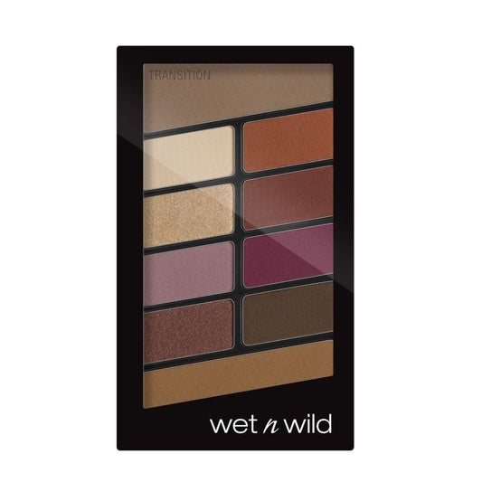 Wet n Wild makeup palette with nine color swatches on a white background