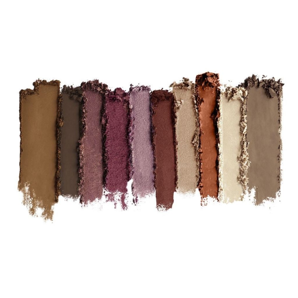 Set of eyeshadow swatches in various colors on a white background