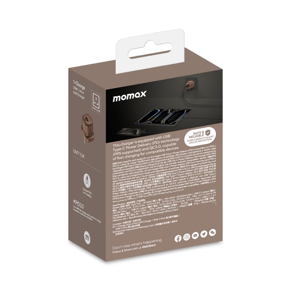 Momax 1-Charge GaN 30W 2-Port Charger