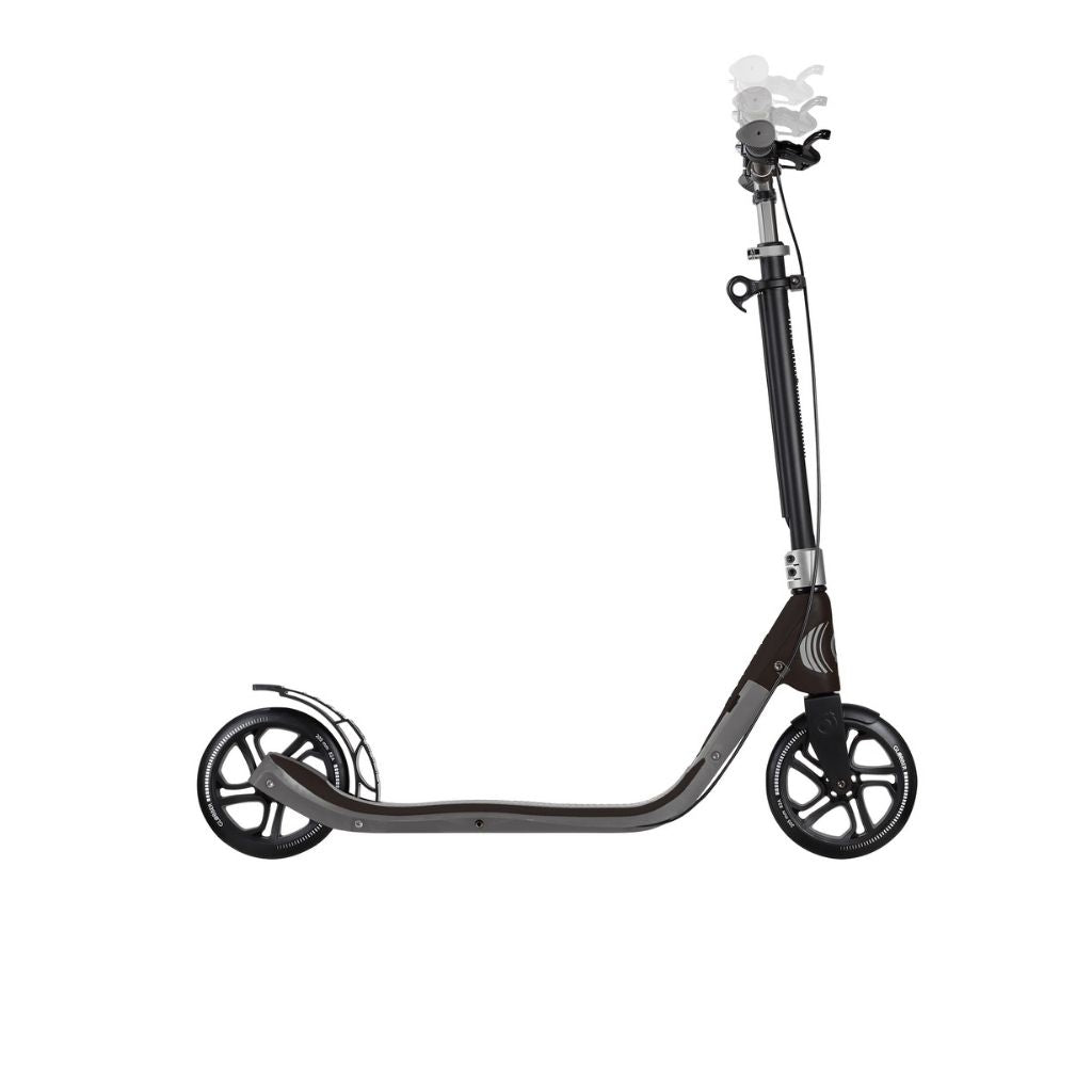 One NL 205 Deluxe: 2-Wheel Foldable Scooter with Handbrake and Bell for Teens and Adults - Titanium/Charcoal Grey