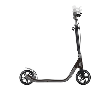 One NL 205 Deluxe: 2-Wheel Foldable Scooter with Handbrake and Bell for Teens and Adults - Titanium/Charcoal Grey
