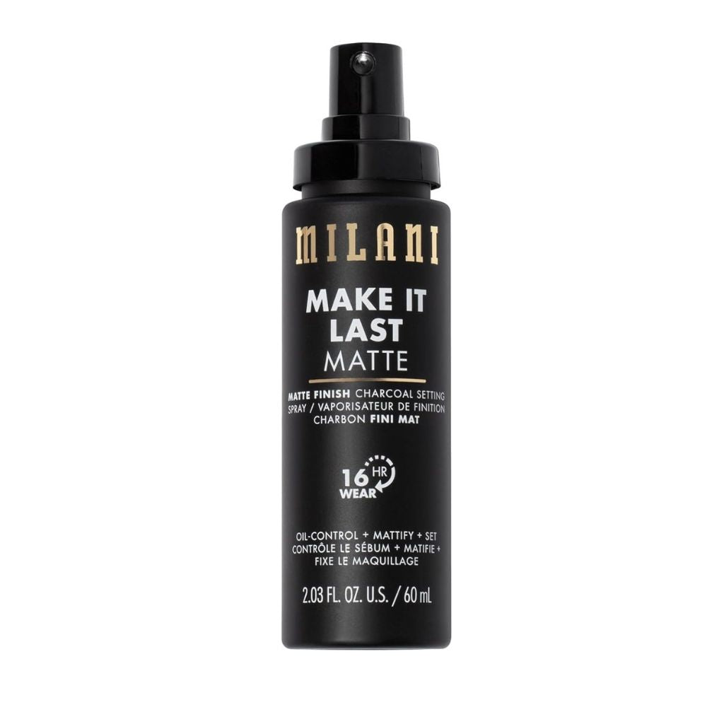 MILANI makeup spray bottle on a white background
