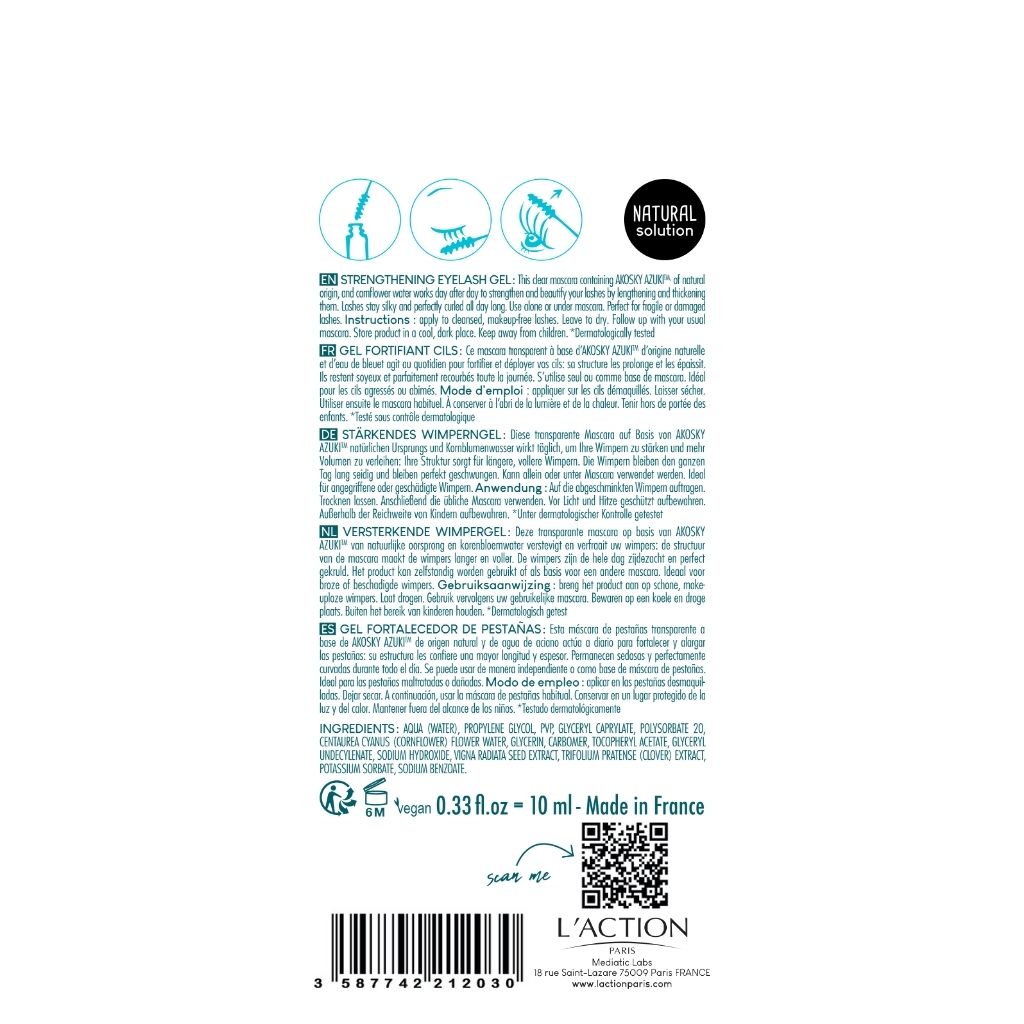 Back of a product packaging with text and icons on a white background