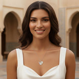Angled Design Engraved Names Heart Necklace With Birthstones