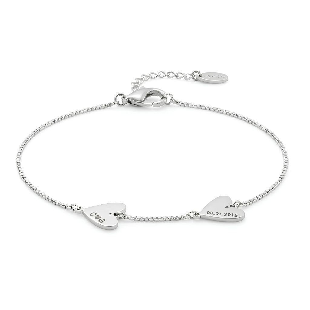 Personalised Twin Heart Name & Date Bracelet