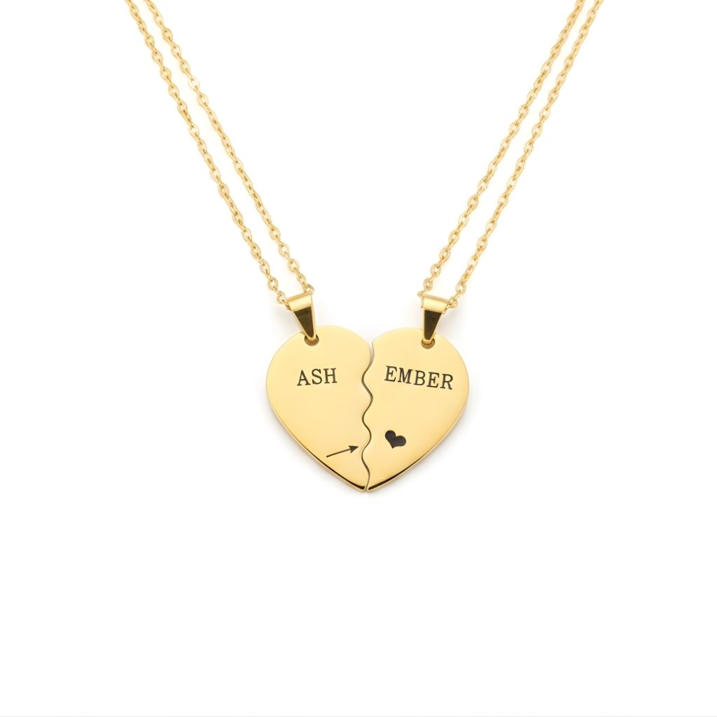 Personalized Quote or Name Split Heart Necklace Set