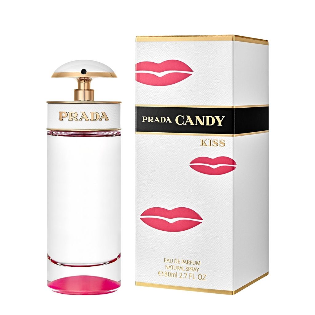 Prada Candy Kiss perfume bottle and packaging on a white background