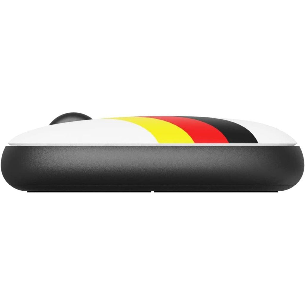 Rectangular device with color stripes on a white background