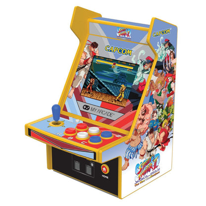 Capcom arcade machine with colorful design on a white background