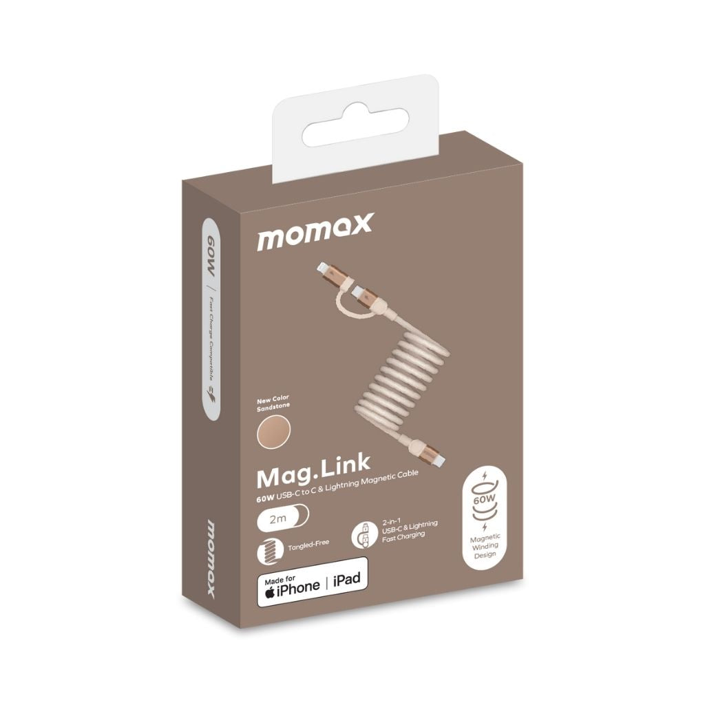 Momax Mag Link 60W USB-C To C & Lightning Magnetic Cable 2M