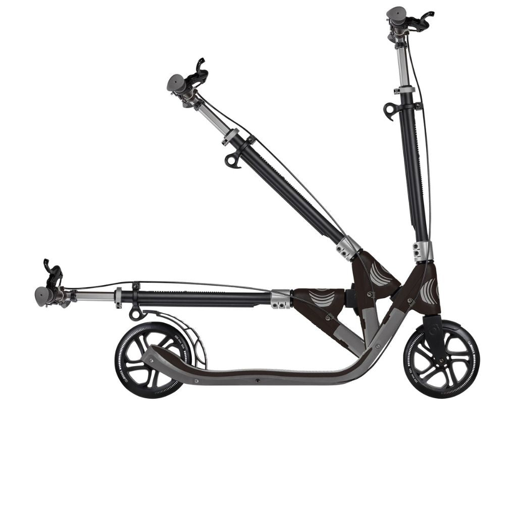 One NL 205 Deluxe: 2-Wheel Foldable Scooter with Handbrake and Bell for Teens and Adults - Titanium/Charcoal Grey