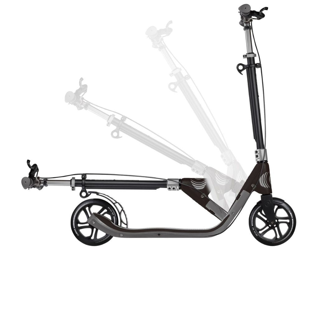 One NL 205 Deluxe: 2-Wheel Foldable Scooter with Handbrake and Bell for Teens and Adults - Titanium/Charcoal Grey