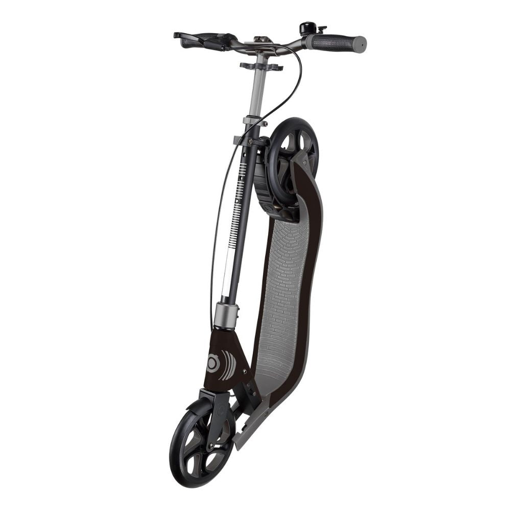 One NL 205 Deluxe: 2-Wheel Foldable Scooter with Handbrake and Bell for Teens and Adults - Titanium/Charcoal Grey