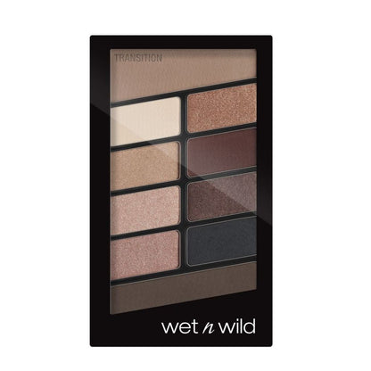 Wet n Wild makeup palette with nine color swatches on a white background