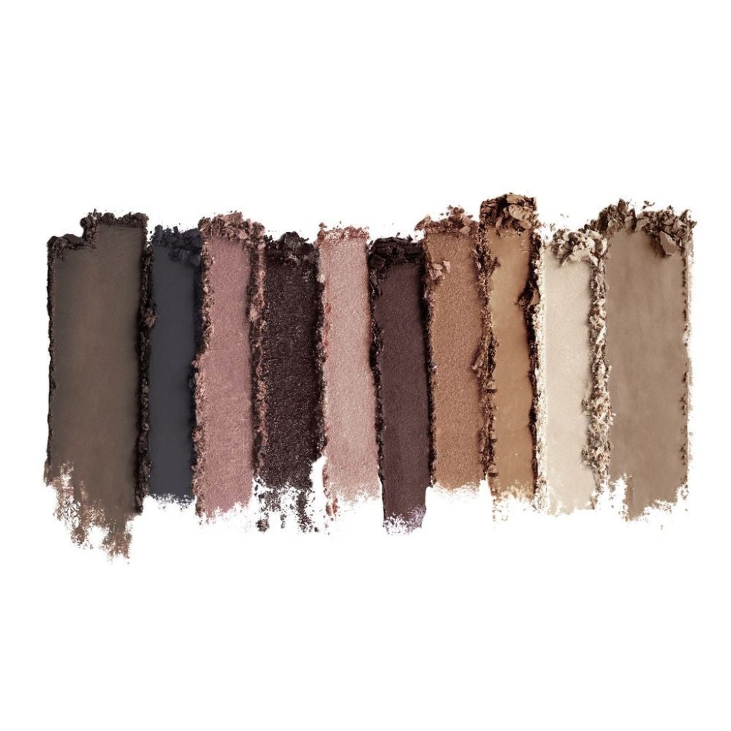 Set of brown and beige eyeshadow swatches on a white background