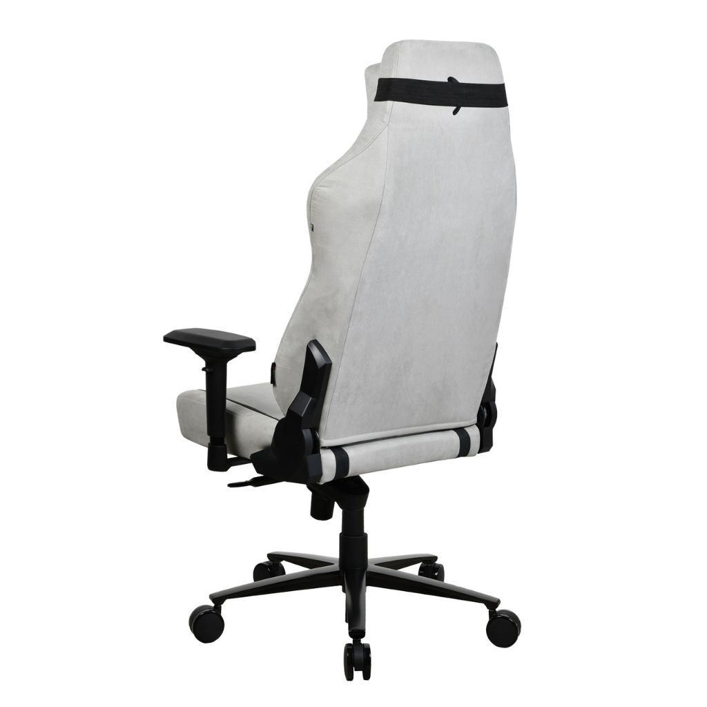 White office chair with black accents on a white background