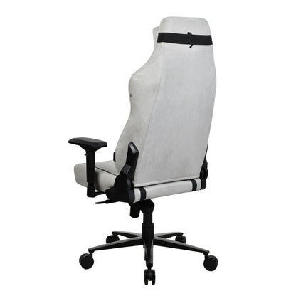 White office chair with black accents on a white background