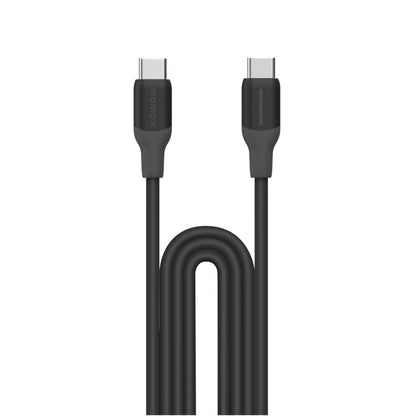 Black USB-C cable with connectors on a white background