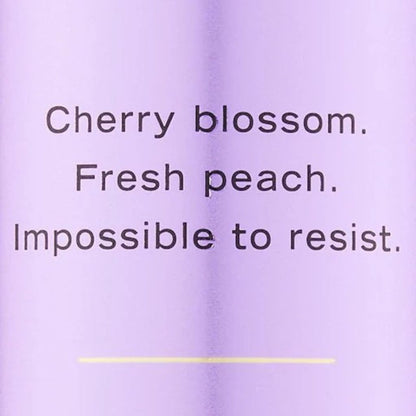 Text on a purple background with 'Cherry blossom. Fresh peach. Impossible to resist.'