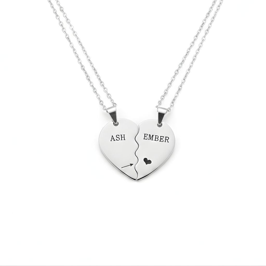 Personalized Quote or Name Split Heart Necklace Set