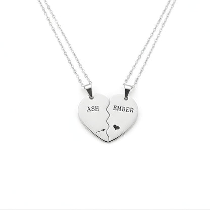 Personalized Quote or Name Split Heart Necklace Set