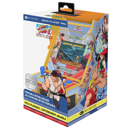 Boxed product featuring a retro arcade game with character illustrations on a white background