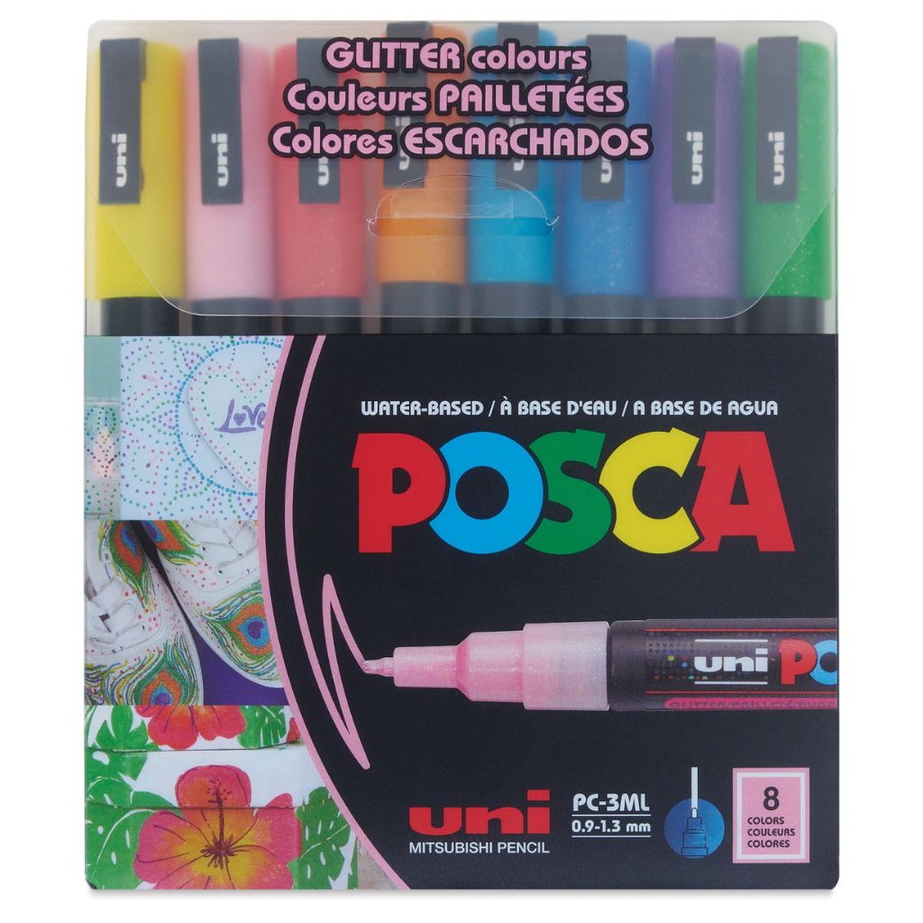 Pack of Posca markers with colorful caps and branding on a white background
