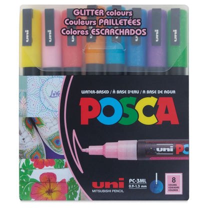 Pack of Posca markers with colorful caps and branding on a white background